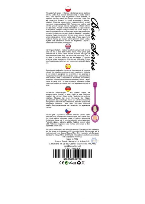 KULKI GEJSZY TRENING MIĘŚNI KEGLA WIBRUJĄCE KULKI VIBRATING KEGEL BALLS 32MM 80G PURPLE 10 FUNCTION USB - BOSS SERIES KULKI GEJSZY TRENING MIĘŚNI KEGLA WIBRUJĄCE KULKI VIBRATING KEGEL BALLS 32MM 80G PURPLE 10 FUNCTION USB - BOSS SERIES