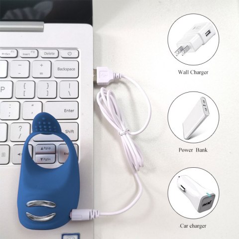 Wibrator-Silicone Ring Blue USB 7 Function + Electro stim / remote control Wibrator-Silicone Ring Blue USB 7 Function + Electro stim / remote control