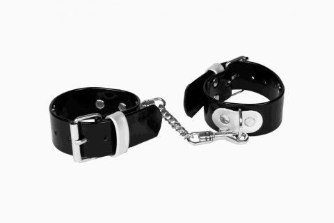 KRĘPOWANIE SOLIDNE KAJDANKI ŁAŃCUSZEK MOCNY SEX KAJDANKI-WHIPS LAKIER, KAJDANKI DAMSKIE NA RĘCE, CZARNE, GŁADKIE