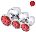 Power Escorts - BR138 - Diamond King Starter 3-Pack - S, M, L - Silver/Red Stone