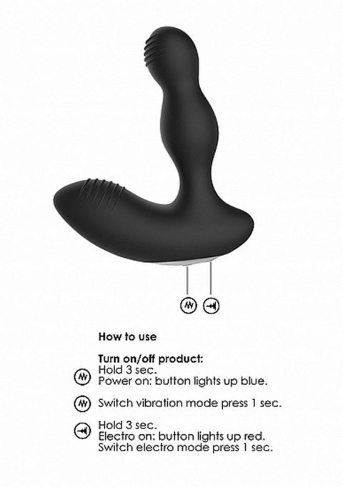 REMOTE CONTROLLED E-STIM & VIBRATING PROSTATE MASSAGER - BLACK REMOTE CONTROLLED E-STIM & VIBRATING PROSTATE MASSAGER - BLACK