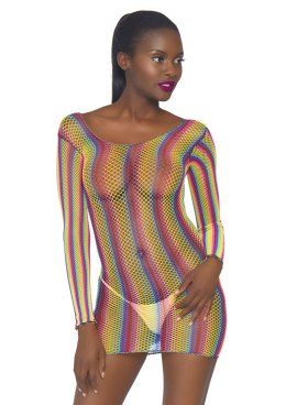 Bielizna-Rainbow fishnet mini dress