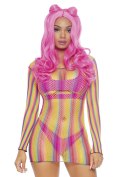 Bielizna-Rainbow fishnet mini dress