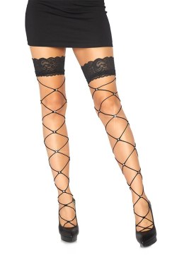 Bielizna-Wide net thigh high w chrystal