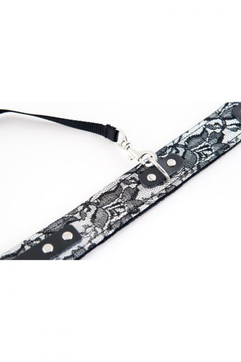 Wiązania-MARCUS 713001 Collar tracery silver with black leash bdsm Valentine day Wiązania-MARCUS 713001 Collar tracery silver with black leash bdsm Valentine day
