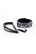 Wiązania-MARCUS 713001 Collar tracery silver with black leash bdsm Valentine day