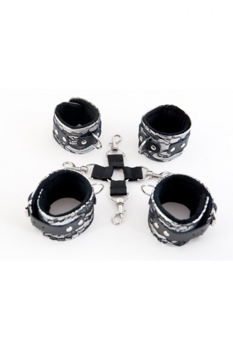 Wiązania-MARCUS 714001 Hog-tie cuffs set with metal clips tracery silver bdsm Valentine day Wiązania-MARCUS 714001 Hog-tie cuffs set with metal clips tracery silver bdsm Valentine day