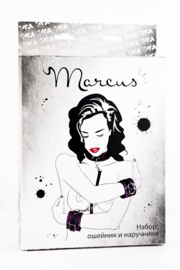 WIĄZANIA-MARCUS 716013 SET COLLAR WITH HAND CUFFS METAL CHAIN TRACERY PURPLE BDSM VALENTINE DAY