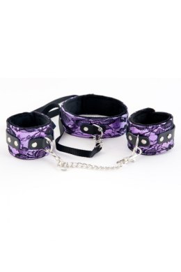WIĄZANIA-MARCUS 716013 SET COLLAR WITH HAND CUFFS METAL CHAIN TRACERY PURPLE BDSM VALENTINE DAY