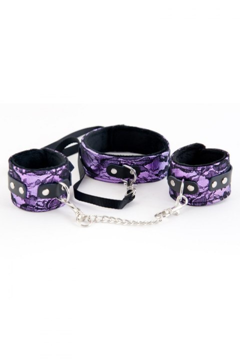 WIĄZANIA-MARCUS 716013 SET COLLAR WITH HAND CUFFS METAL CHAIN TRACERY PURPLE BDSM VALENTINE DAY WIĄZANIA-MARCUS 716013 SET COLLAR WITH HAND CUFFS METAL CHAIN TRACERY PURPLE BDSM VALENTINE DAY
