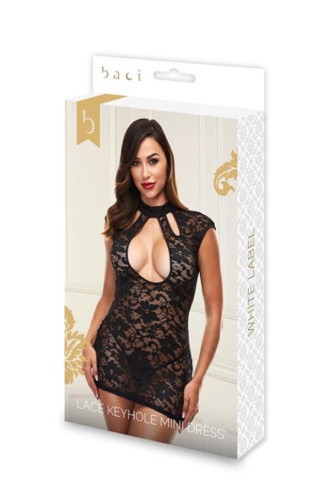 LACE KEYHOLE MINI DRESS BLACK, M/L LACE KEYHOLE MINI DRESS BLACK, M/L