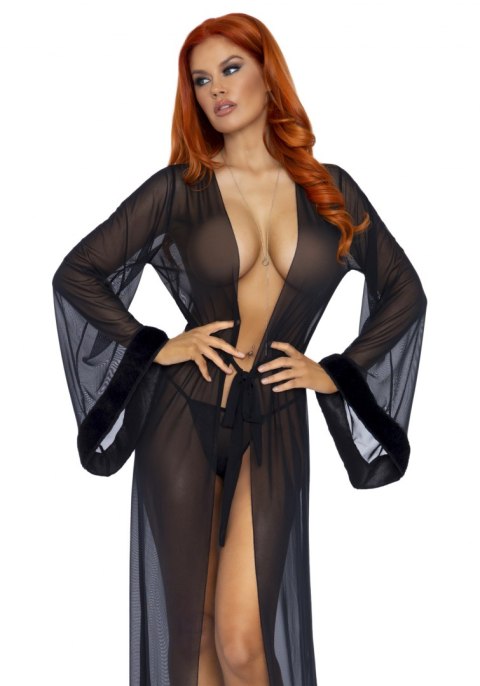 Faux fur trimmed robe & string Faux fur trimmed robe & string