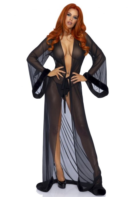 Faux fur trimmed robe & string Faux fur trimmed robe & string