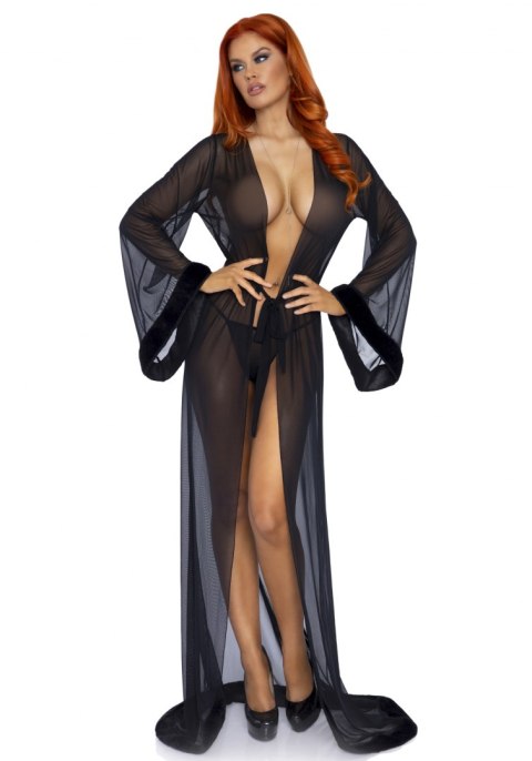 Faux fur trimmed robe & string Faux fur trimmed robe & string