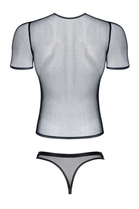 MĘSKI KOMPLET Z ELASTYCZNEJ SIATKI: T-SHIRT W SEREK, STRINGI L MĘSKI KOMPLET Z ELASTYCZNEJ SIATKI: T-SHIRT W SEREK, STRINGI L