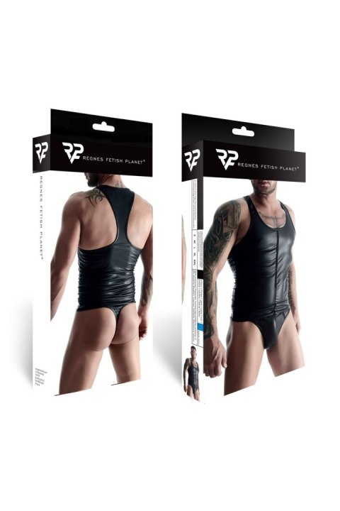 Męski komplet z wetlooka: t-shirt bez rękawów, stringi z taśmą ozdobną z przodu M Męski komplet z wetlooka: t-shirt bez rękawów, stringi z taśmą ozdobną z przodu M