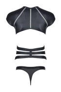 Męski komplet z wetlooka: t-shirt z ozdobną gumą, stringi z ozdobną taśmą z przodu XL