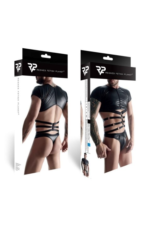 MĘSKI KOMPLET Z WETLOOKA: T-SHIRT Z OZDOBNĄ GUMĄ, STRINGI Z OZDOBNĄ TAŚMĄ Z PRZODU XXL MĘSKI KOMPLET Z WETLOOKA: T-SHIRT Z OZDOBNĄ GUMĄ, STRINGI Z OZDOBNĄ TAŚMĄ Z PRZODU XXL