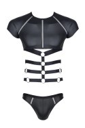 MĘSKI KOMPLET Z WETLOOKA: T-SHIRT Z OZDOBNĄ GUMĄ, STRINGI Z OZDOBNĄ TAŚMĄ Z PRZODU XXL