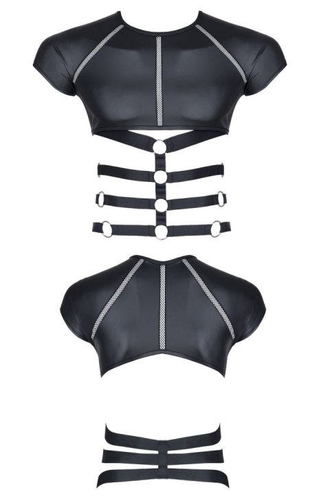 MĘSKI T-SHIRT Z WETLOOKA Z DEKORACYJNYMI WSTAWKAMI Z TAŚMY I GUMY M MĘSKI T-SHIRT Z WETLOOKA Z DEKORACYJNYMI WSTAWKAMI Z TAŚMY I GUMY M