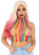 Rainbow net high neck crop top