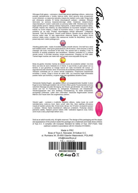 VIBRATING KEGEL BALLS 32MM 80G PINK 10 FUNCTION USB REMOTE CONTROL - BOSS SERIES VIBRATING KEGEL BALLS 32MM 80G PINK 10 FUNCTION USB REMOTE CONTROL - BOSS SERIES