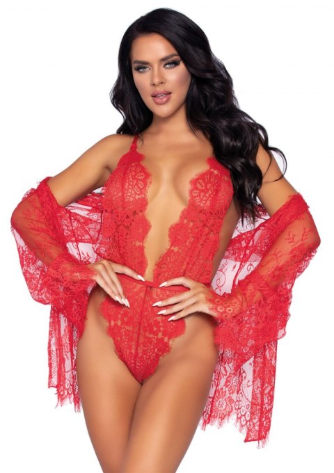 Floral lace teddy & robe Floral lace teddy & robe