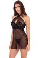MIDNIGHT HALTER CHEMISE SET BLACK, S/M