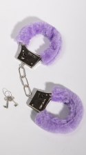 Furry cuffs, colour purple, in colour box