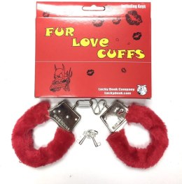 Furry cuffs, colour red, in colour box