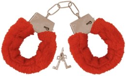 Furry cuffs, colour red, in colour box