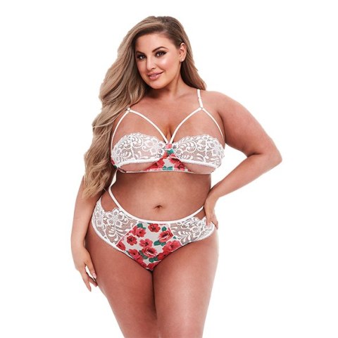 Bielizna-White Floral & Laca Bra Set XL