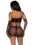 Lace tube dress and gloves