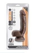 DR. SKIN PLUS 8 INCH THICK POSEABLE DILDO WITH SQUEEZABLE BALLS CHOCOLATE