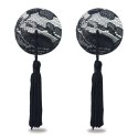 REUSABLE BLACK LACE ROUND TASSEL NIPPLE PASTIES