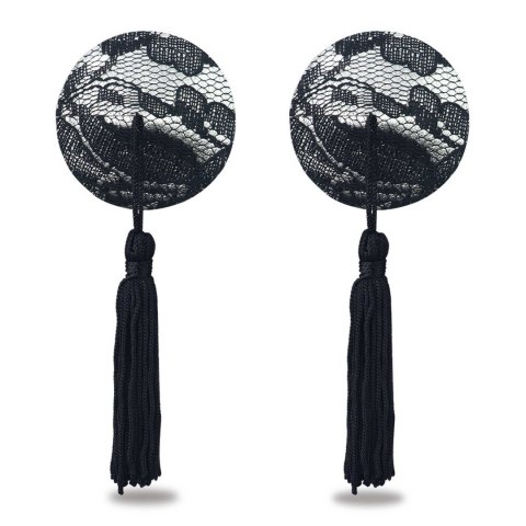 REUSABLE BLACK LACE ROUND TASSEL NIPPLE PASTIES REUSABLE BLACK LACE ROUND TASSEL NIPPLE PASTIES