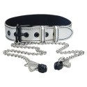 METALLIC SILVER COLLAR WITH NIPPLE CLAMP