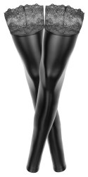 Pończochy z wetlooku z koronką XXXXXXL Noir Handmade