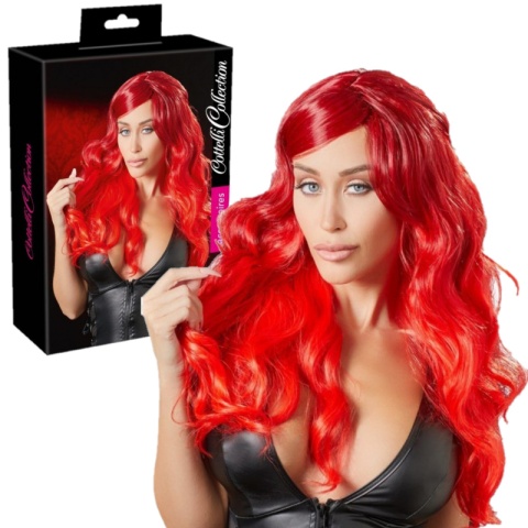 PERUKA CZERWONA FALISTE DŁUGIE WŁOSY POŁYSK 63 CM