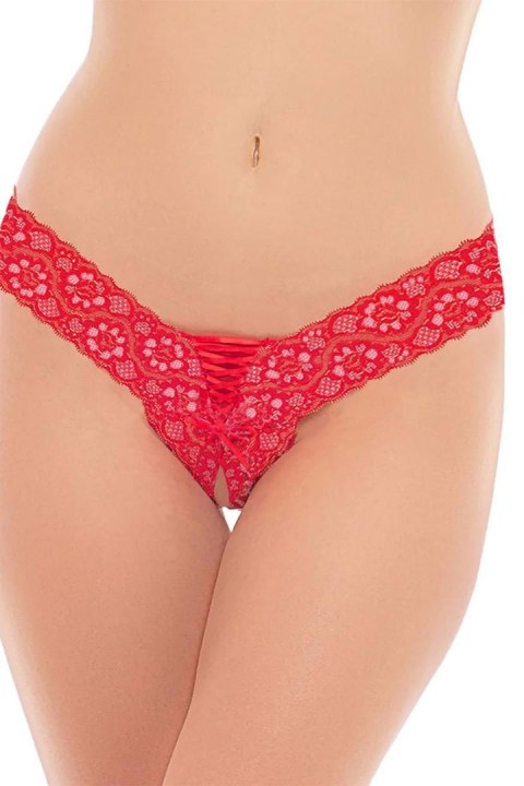 INDULGENCE LACE UP CROTCHLESS THONG RED, S/M INDULGENCE LACE UP CROTCHLESS THONG RED, S/M