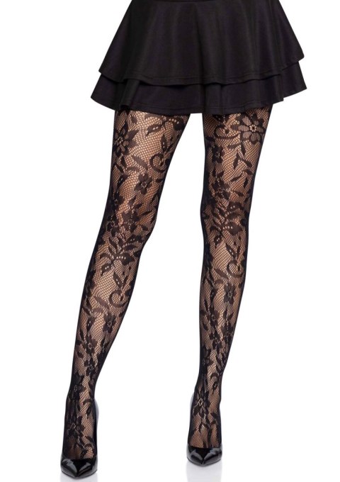 Seamless Floral Lace Tights Black Seamless Floral Lace Tights Black