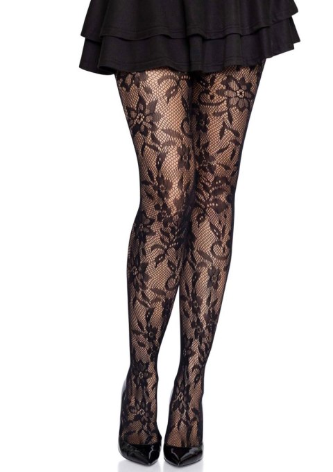 Seamless Floral Lace Tights Black Seamless Floral Lace Tights Black