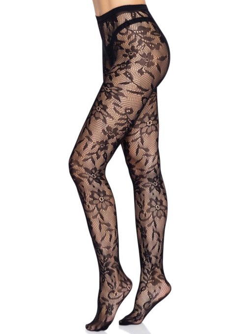 Seamless Floral Lace Tights Black Seamless Floral Lace Tights Black