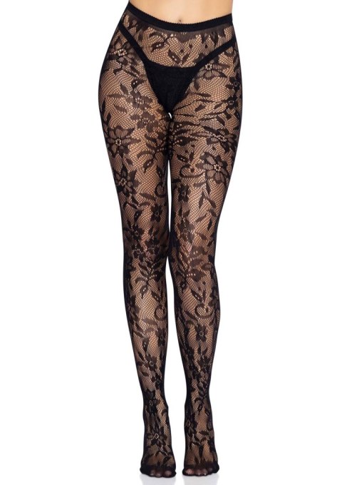 Seamless Floral Lace Tights Black Seamless Floral Lace Tights Black