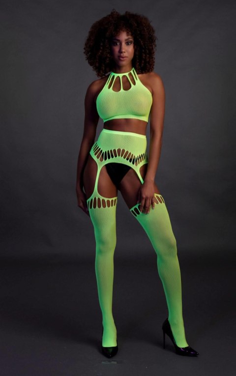 Two Piece with Crop Top and Stockings - Green - XS/XL Two Piece with Crop Top and Stockings - Green - XS/XL
