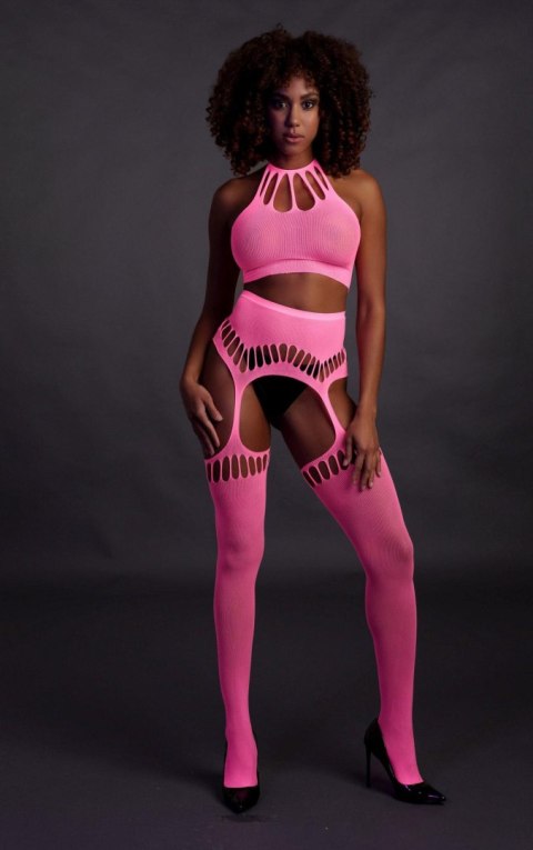 TWO PIECE WITH CROP TOP AND STOCKINGS - PINK - XS/XL TWO PIECE WITH CROP TOP AND STOCKINGS - PINK - XS/XL