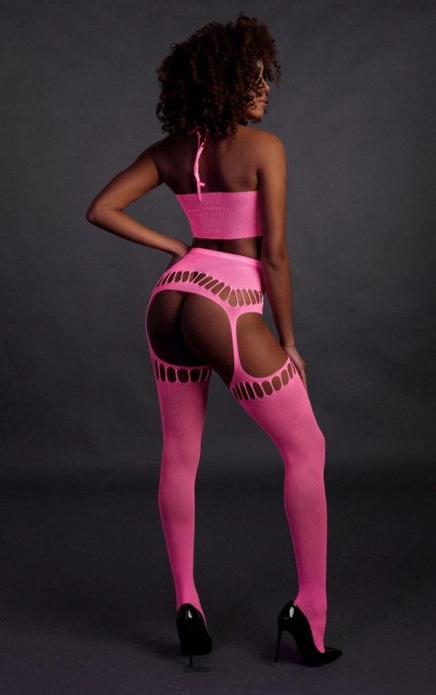 TWO PIECE WITH CROP TOP AND STOCKINGS - PINK - XS/XL TWO PIECE WITH CROP TOP AND STOCKINGS - PINK - XS/XL