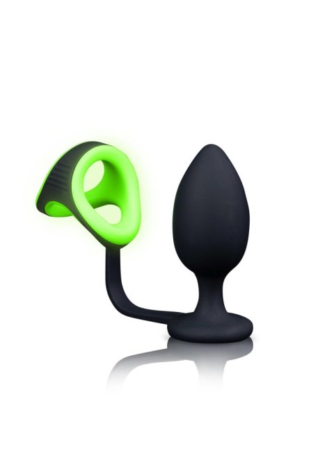 BUTT PLUG COCK RING & BALL STRAP - GITD - NEON GREEN/BLACK