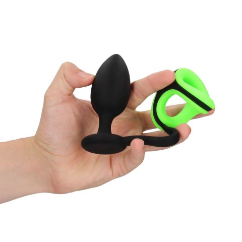 BUTT PLUG COCK RING & BALL STRAP - GITD - NEON GREEN/BLACK BUTT PLUG COCK RING & BALL STRAP - GITD - NEON GREEN/BLACK