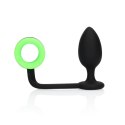 BUTT PLUG WITH COCK RING - GITD - NEON GREEN/BLACK